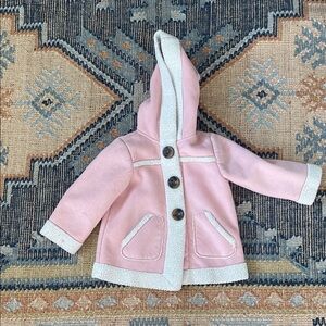 Pink Hooded Coat with White Trim